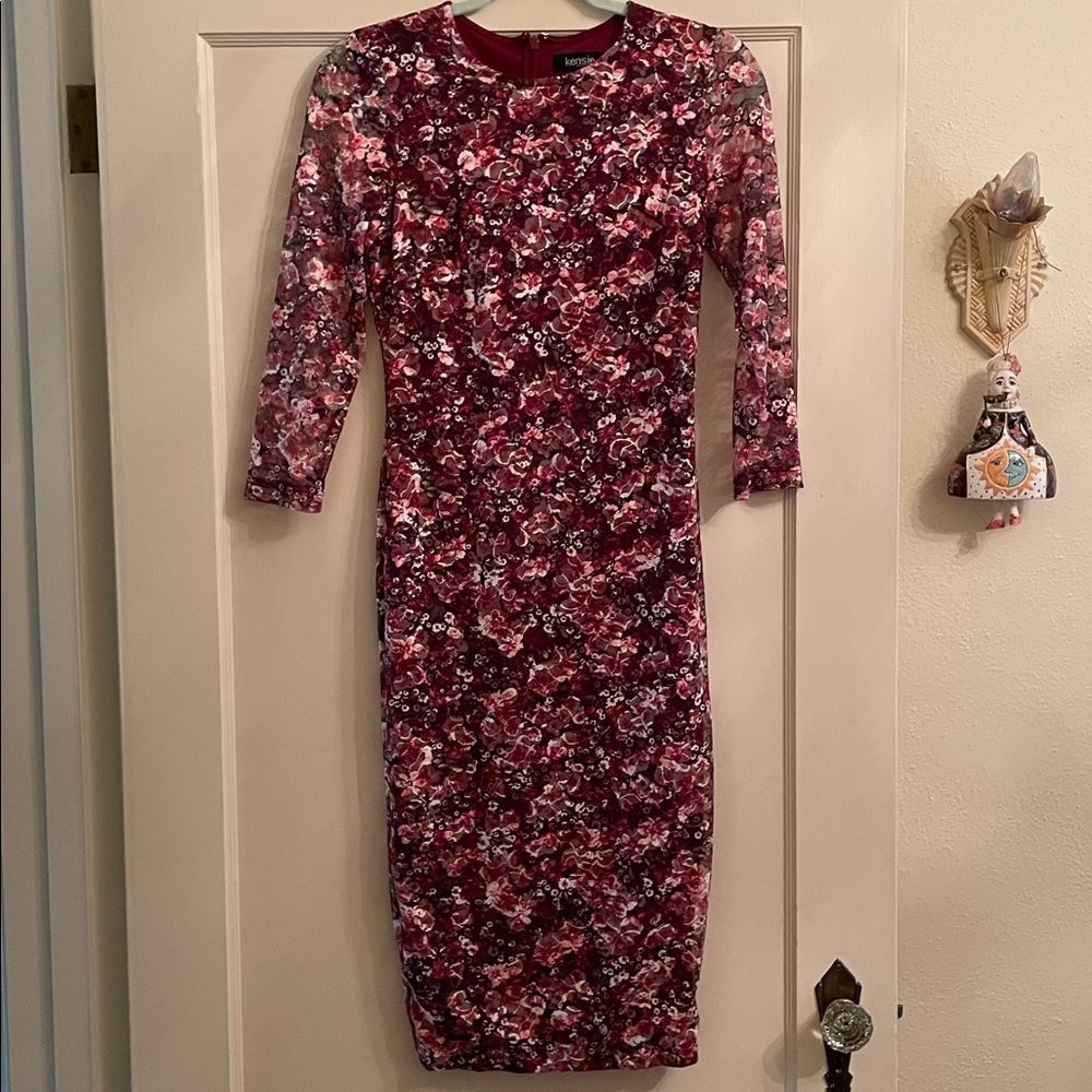 Kensie Burgundy and Pink Floral Dress